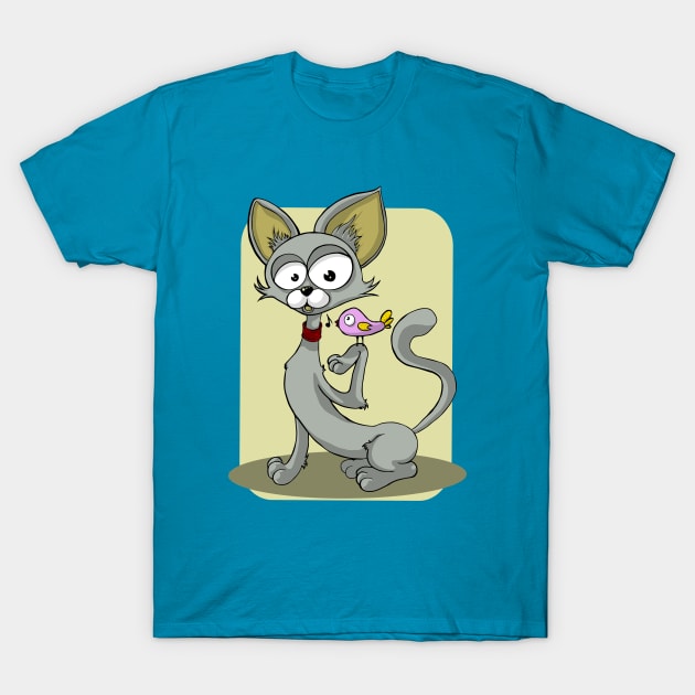 Grey Cat and A Singing Bird T-Shirt by PatrioTEEism